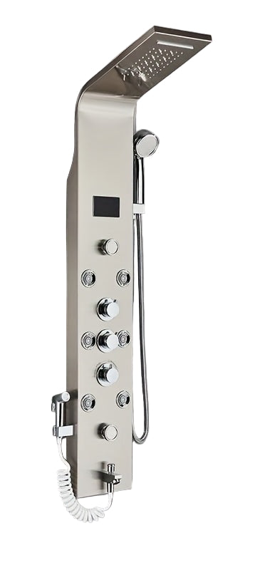 Douchepaneel – Douchekolom – Regendouche – Body Jets – Handdouche – Geborsteld Nikkel – 304 Roestvrij Staal – LED Temperatuurdisplay