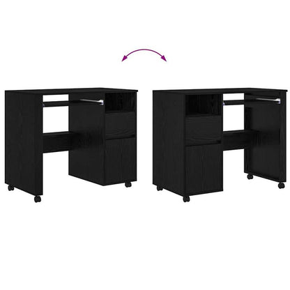 Modern Oak Rolling Desk with Spacious Storage - Heavy-Duty Treated Wood Mobile Office Furniture, Easy-Rolling Cabinet Suitable for Office & Small Spaces, Easy Assembly