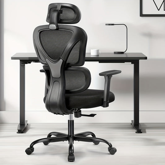 Ergonomische Bureaustoel – Bureaustoel Comfortabel – Kantoorstoel – Gamestoel – Werkstoel – 3D Verstelbare Arm- en Hoofdsteun – Fluisterstille Wieltjes Voor Harde Vloeren