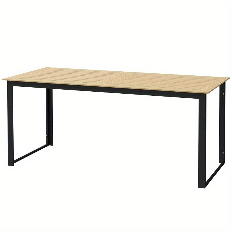 Outsunny Garden Table Metal 175x78cm Weatherproof Balcony Table Wood Look Slat Design Buffet Table Camping Table for 6 People Patio Table Outdoor Dining Table for Garden Terrace Balcony Black, Small Picnic Table, Portable Tab