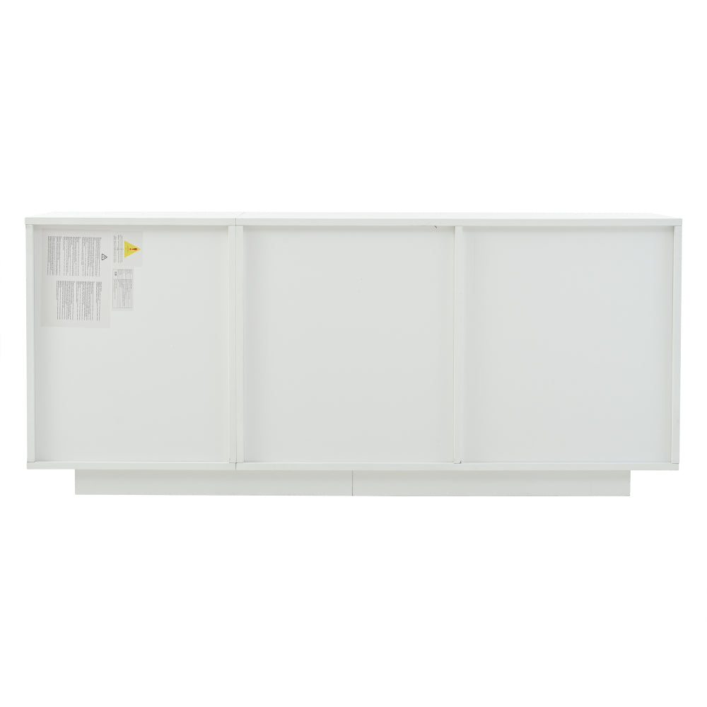 Modern White MDF Sideboard with 3 Doors & 1 Drawer - High-Gloss Contemporary Storage Cabinet with Adjustable Shelves, Golden-Toned Hardware, Space-Saving Design for Living Room, Dining Room, Entryway - Durable Metal Frame & M