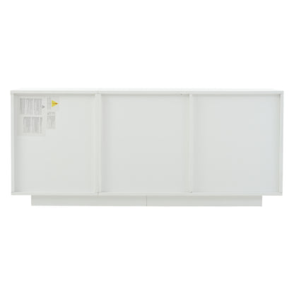 Modern White MDF Sideboard with 3 Doors & 1 Drawer - High-Gloss Contemporary Storage Cabinet with Adjustable Shelves, Golden-Toned Hardware, Space-Saving Design for Living Room, Dining Room, Entryway - Durable Metal Frame & M