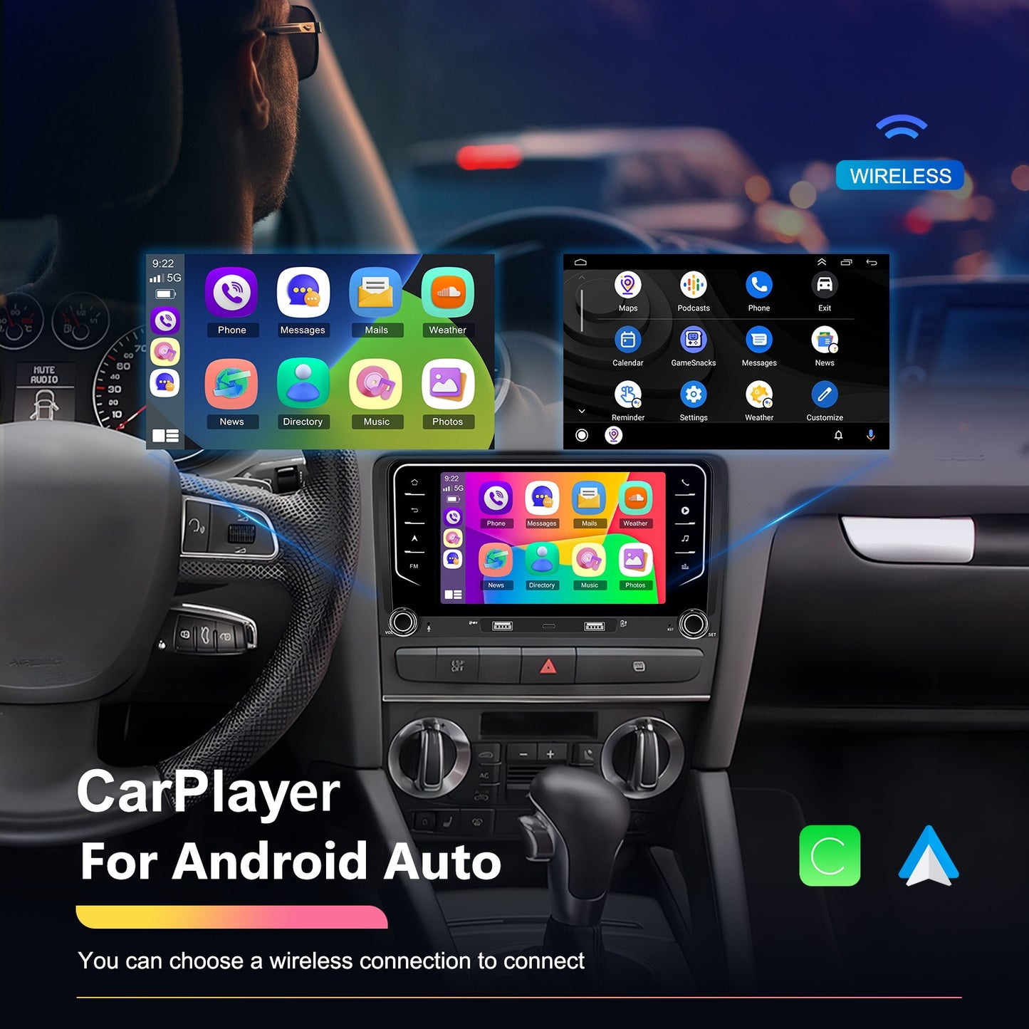 Android Autoradio – Auto Multimedia Speler – GPS Navigatie Systeem – Touchscreen Radio – Met Achteruitrijcamera en Microfoon – 7 Inch Display – Draadloze CarPlay & Android Auto