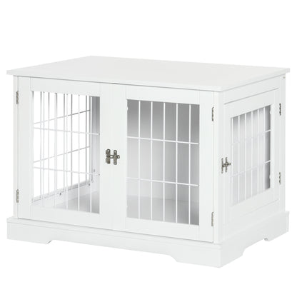 Hondenbench – Hondenkooi – Hondenhok – Hondenhuisje – Wit 2-in-1 Met Tafelblad – Twee Lockbare Deuren – Stevig MDF En Metaal – Compact Voor Kleine Honden