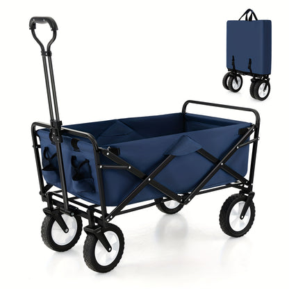 Bolderwagen – Bolderkar – Trekkar – Strandkar – Transportwagen – Opvouwbaar – Met Verstelbare Handgreep – 82L Inhoud – Stevig Metalen Frame – Blauw