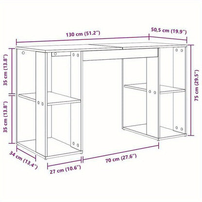 Bureau – Werktafel – Werkplek – Schrijftafel – Compact Bureau – Wit – MDF & Hardhout – Ruime Opbergruimte – 130 x 50,5 x 75 cm