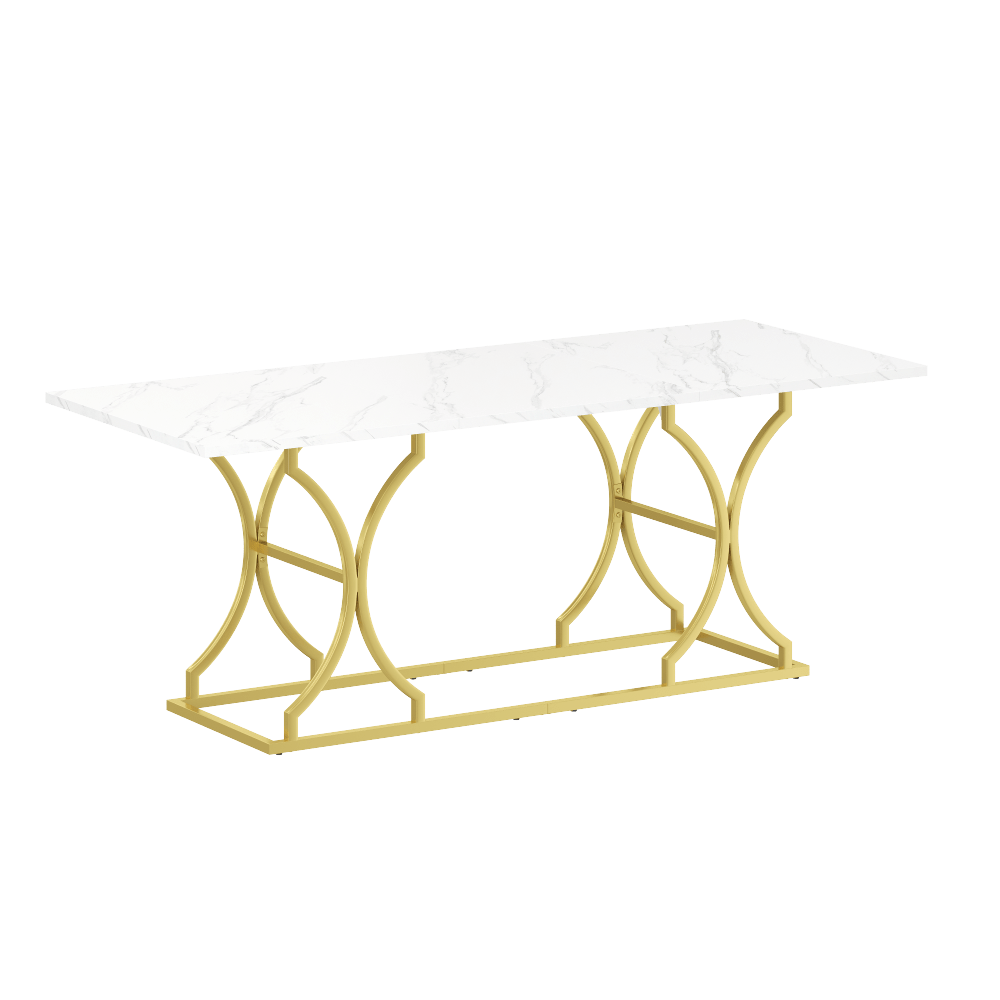 Eettafel – Tafel – Eetkamertafel – Keukentafel – Dinertafel – Extra Lang – Marmerlook – Gouden Metalen Poten – Slijtvast & Waterbestendig – Geschikt voor 8-10 Personen