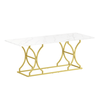 Eettafel – Tafel – Eetkamertafel – Keukentafel – Dinertafel – Extra Lang – Marmerlook – Gouden Metalen Poten – Slijtvast & Waterbestendig – Geschikt voor 8-10 Personen