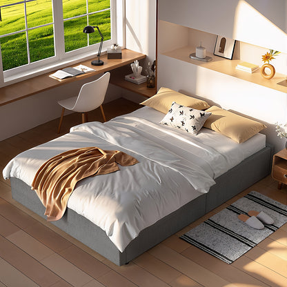 Bedframe – Bedframe Met Opberglade – Ophoogbed – Opbergbed – Slaapbed – Grijs – Hydraulische Opberglift – 140x200 cm – Stevig Metalen Frame – Leren Bekleding