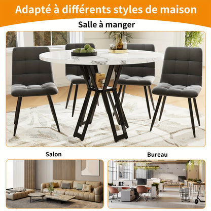 Round Dining Table (100 X 100 X 76 Cm), Lightweight And Luxurious Round Table For 4-6 People, Suitable For Dining Room And Living Room, Marbled MDF Tabletop, 2 Colors Available