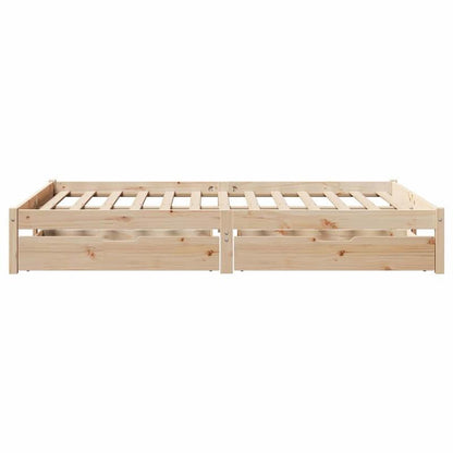 Contemporary Pine Wood Bed Frame 120x200cm - Solid Wood, Removable Headboard & Footboard, Under-Bed Storage Drawers, Easy Assembly, No Mattress Included, Bedroom Furniture, Minimalist Decor, Elegant Design, Durable Constructi