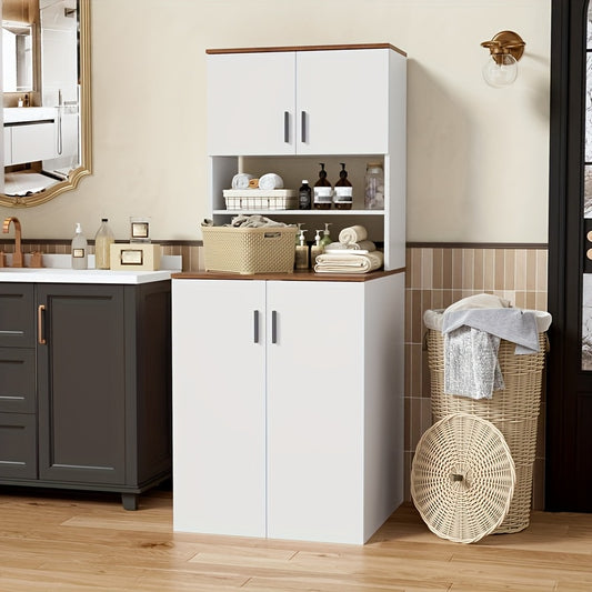 Opbergkast – Opbergmeubel – Kast – Bergkast – Opbergrek – Met Dubbele Deuren – Geschikt Voor Wasmachine 68x68x170cm – Wit – Verstelbare Planken – Stevig Hout