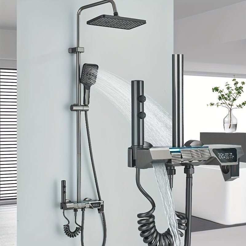 Douche Systeem – Douchekraan – Douche Set – Handdouche – Baduitloop – Grijs Design – Verstelbare Hoogte – Massagefunctie
