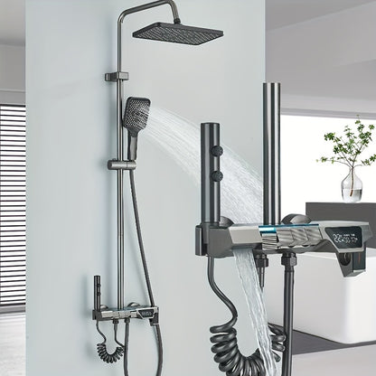 Douche Systeem – Douchekraan – Douche Set – Handdouche – Baduitloop – Grijs Design – Verstelbare Hoogte – Massagefunctie
