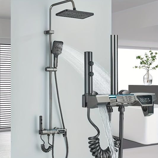 Douche Systeem – Douchekraan – Douche Set – Handdouche – Baduitloop – Grijs Design – Verstelbare Hoogte – Massagefunctie