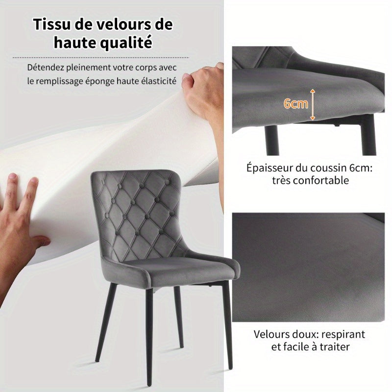 Eetkamerstoelen – Keukenstoelen – Bureaustoelen – Stoelen Met Rugleuning – Velvet Gestoffeerde Stoel 2 Stuks – Ergonomisch Ontwerp – Zwarte Metalen Poten