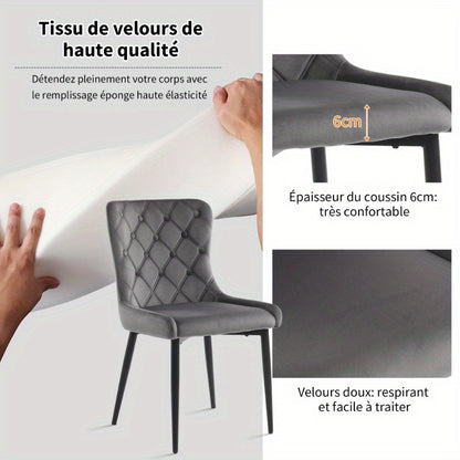 Eetkamerstoelen – Keukenstoelen – Bureaustoelen – Stoelen Met Rugleuning – Velvet Gestoffeerde Stoel 2 Stuks – Ergonomisch Ontwerp – Zwarte Metalen Poten