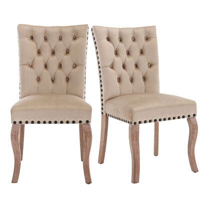Eetkamerstoel – Stoel – Kuipstoel – Dining Chair – Draaistoel – Set Van 2 – Beige Bruin – Fluwelen Bekleding – Zwart Nagelrand – Gemakkelijk Schoon Te Maken