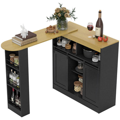 Uitklapbare Eettafel – Uitschuifbare Bartafel – Klaptafel – Multifunctionele Tafel – Opbergtafel – Verstelbare Planken – Zwart MDF & Spaanplaat