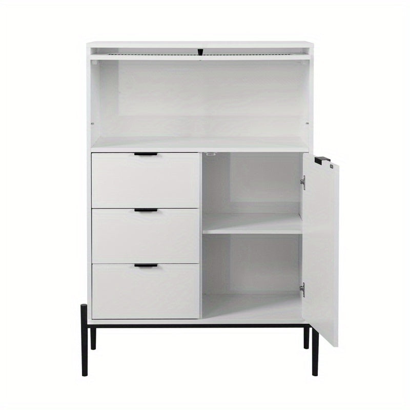 Dressoir – Sideboard – Opbergkast – Buffetkast – Ladekast – Wit Zwart Retro-Modern – 85x40x120 cm – Duurzaam Spaanplaat – Verstelbare Legplanken