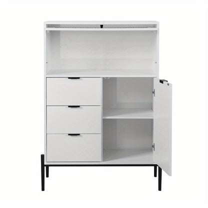 Dressoir – Sideboard – Opbergkast – Buffetkast – Ladekast – Wit Zwart Retro-Modern – 85x40x120 cm – Duurzaam Spaanplaat – Verstelbare Legplanken