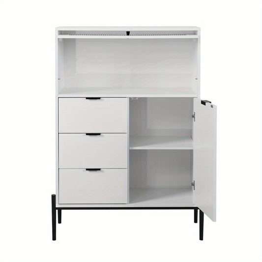 Dressoir – Sideboard – Opbergkast – Buffetkast – Ladekast – Wit Zwart Retro-Modern – 85x40x120 cm – Duurzaam Spaanplaat – Verstelbare Legplanken