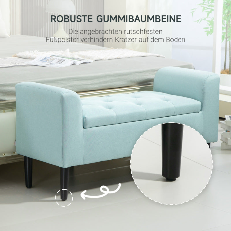 Opbergkist – Opbergbox – Opbergbank – Opbergstoel – Opbergmand – Groen Linnen-achtig Polyester – Stevig Rubberhout – 100 x 40 x 44 cm