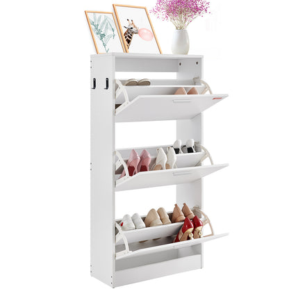 Schoenenkast – Schoenenrek – Schoenenopberger – Schoenenkastje – Schoenenkast met 3 Klapladen – Compact Design – Stevig Hout