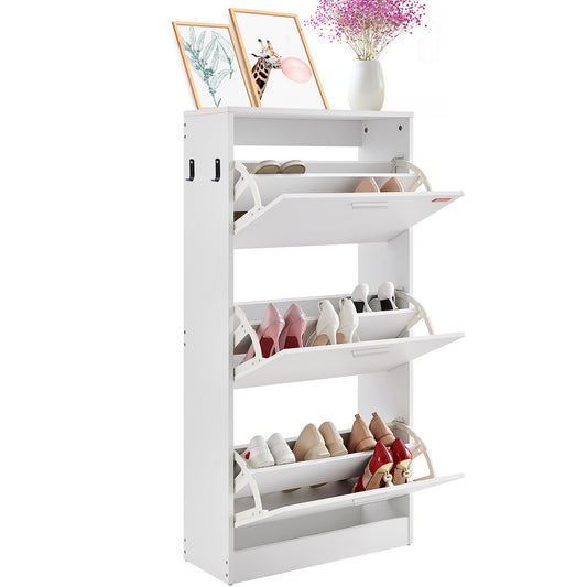 Schoenenkast – Schoenenrek – Schoenenopberger – Schoenenkastje – Schoenenkast met 3 Klapladen – Compact Design – Stevig Hout