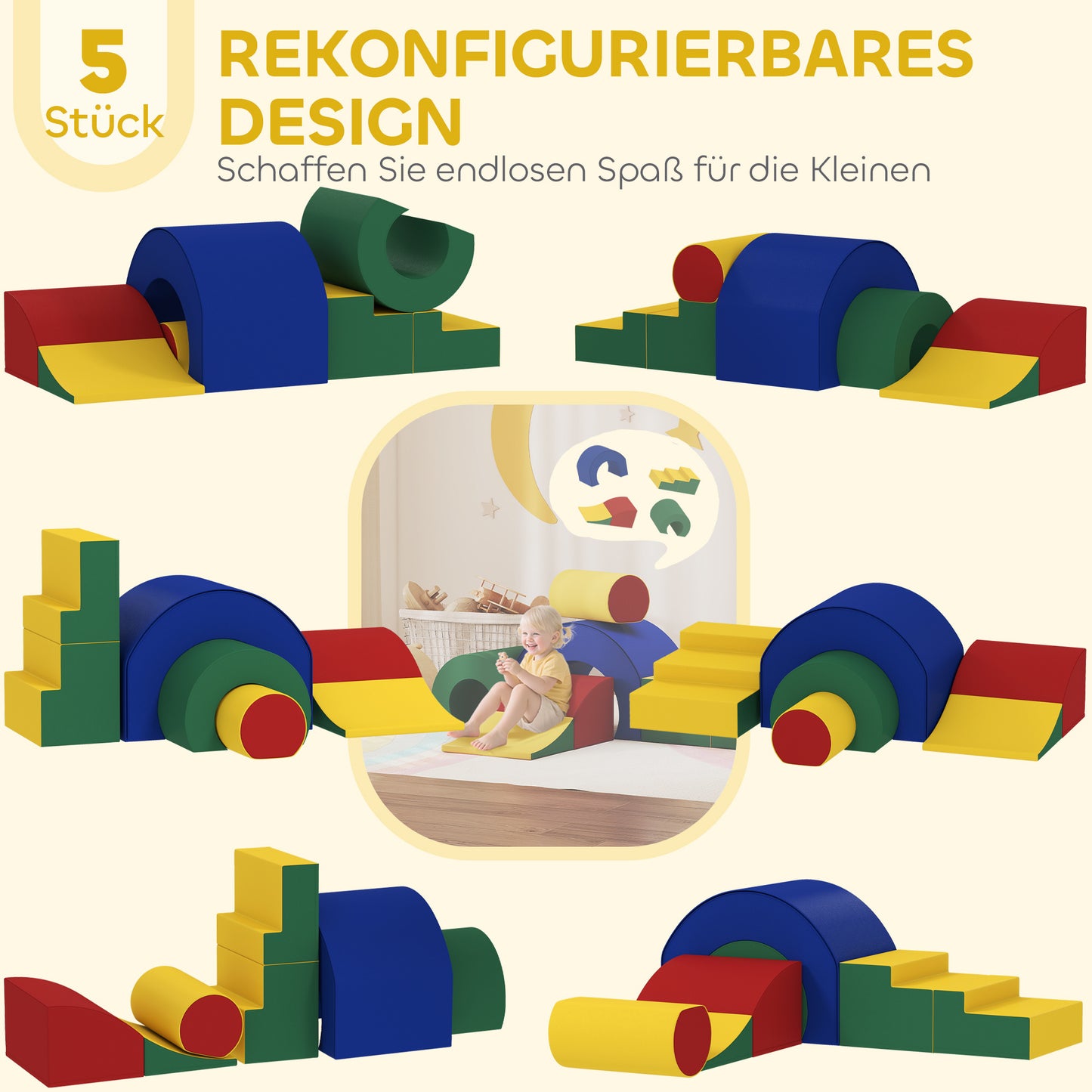 Zachte Bouwblokken – Speelblok Set – Peuter Speelgoed – Baby Klimblokken – Foam Speelset – 5 Kleurrijke Vormen – Veilig Schuim Met Kunstleer – Lichtgewicht & Makkelijk Schoon Te Maken