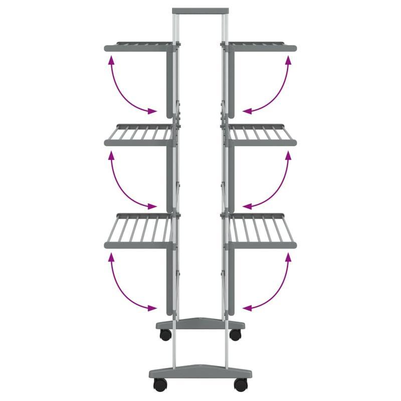 Wasrek – Droogrek – Wasknijpers – Droogtoren – Wastoren – Aluminium – Inklapbaar Met Wieltjes – 89x64x129 cm