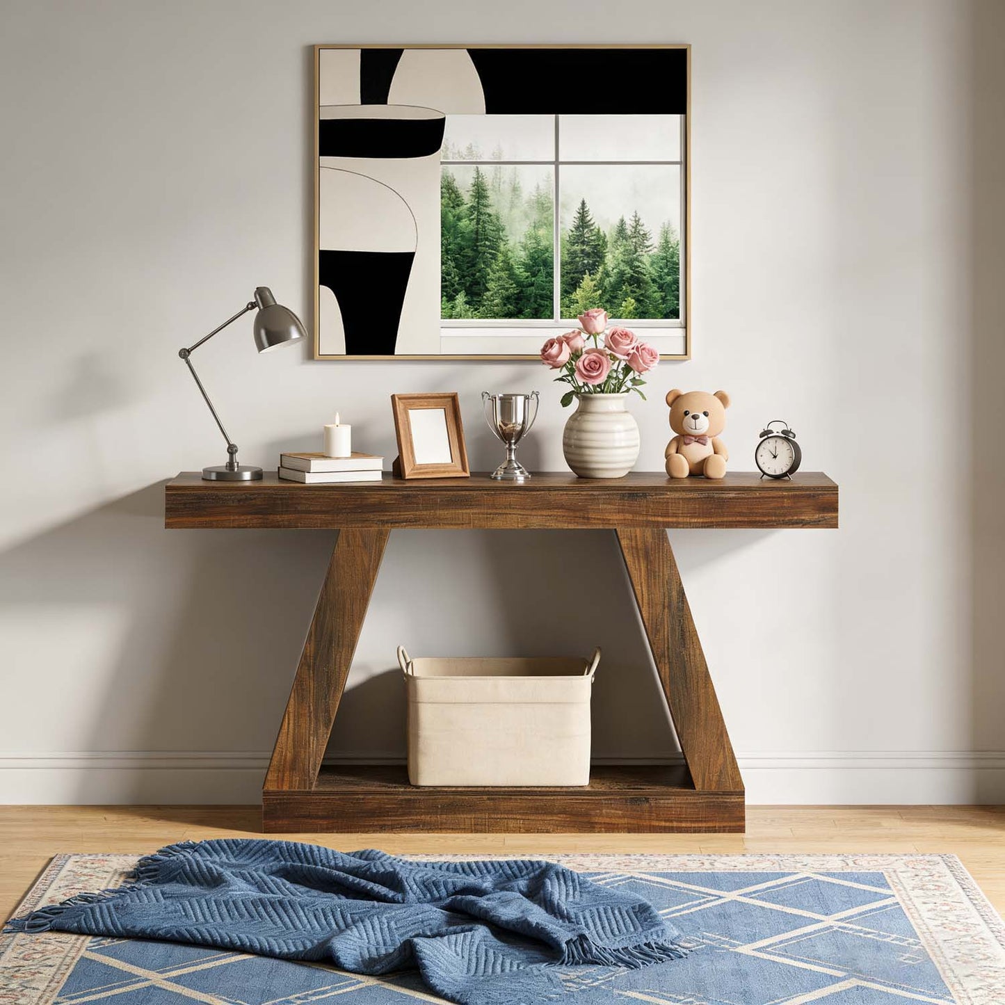 1pc 139.7cm Modern Rustic Farmhouse Console Table - Long Narrow Sofa Entryway Table with Storage Shelf, Space-Saving /Particleboard Suitable for Hallway, Living Room, Assembly, Spacious for Decorations (Table Only)
