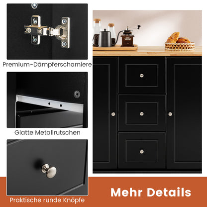 Mobiele Keukenwagen – Keukentrolley – Keukenkar – Keukenmeubel – Serveerwagen – 5 Verborgen Wieltjes – Rubbenhouten Werkblad 104x46 cm – Wit