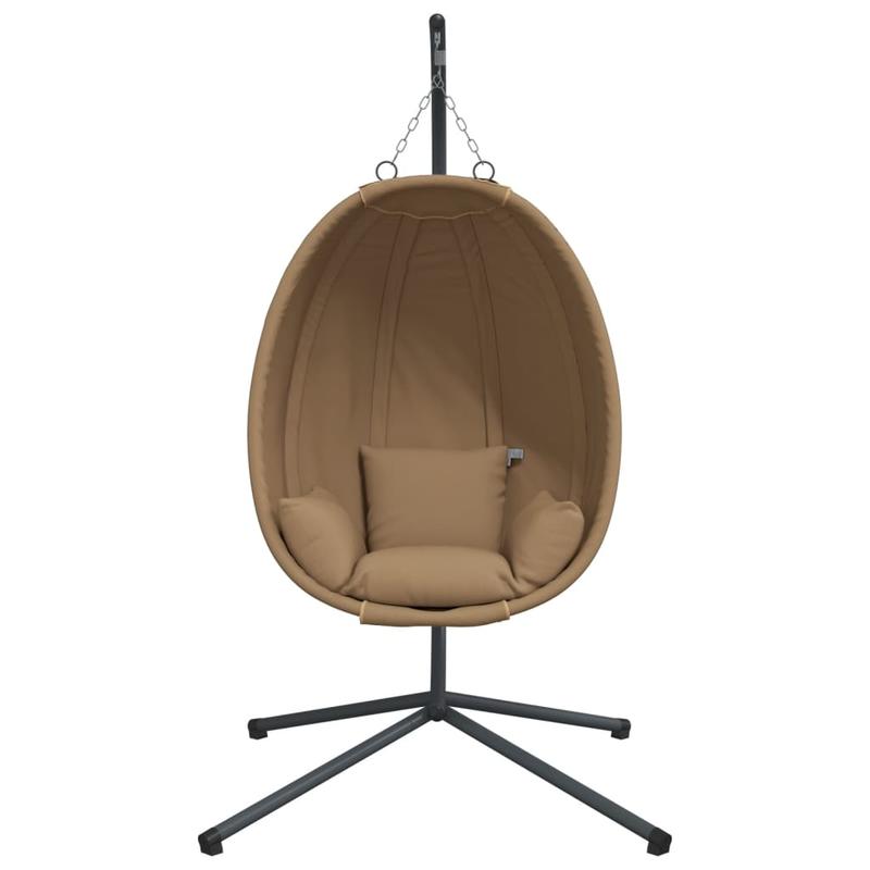 Hangstoel – Hangfauteuil – Hangstoel met Standaard – Tuinstoel – Hangmand – Taupe Kussen – Zwart Stalen Frame – Compact Design – Tot 150 kg Belastbaar