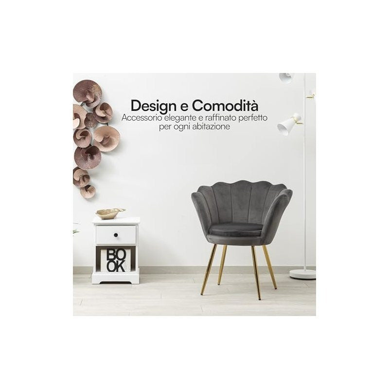 Fauteuil – Loungefauteuil – Relaxstoel – Zitstoel – Velvet Fauteuil Tortora – Gouden Poten – Zacht Schuim – 69x71x84 cm
