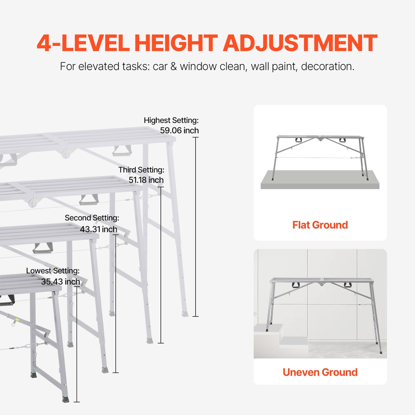 Werksteiger – Steiger – Bordes – Plateau – Werkplatform – Verstelbare Hoogte 90-150 cm – Draagvermogen 400 kg – Lichtgewicht Verzinkt Staal