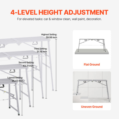 Werksteiger – Steiger – Bordes – Plateau – Werkplatform – Verstelbare Hoogte 90-150 cm – Draagvermogen 400 kg – Lichtgewicht Verzinkt Staal