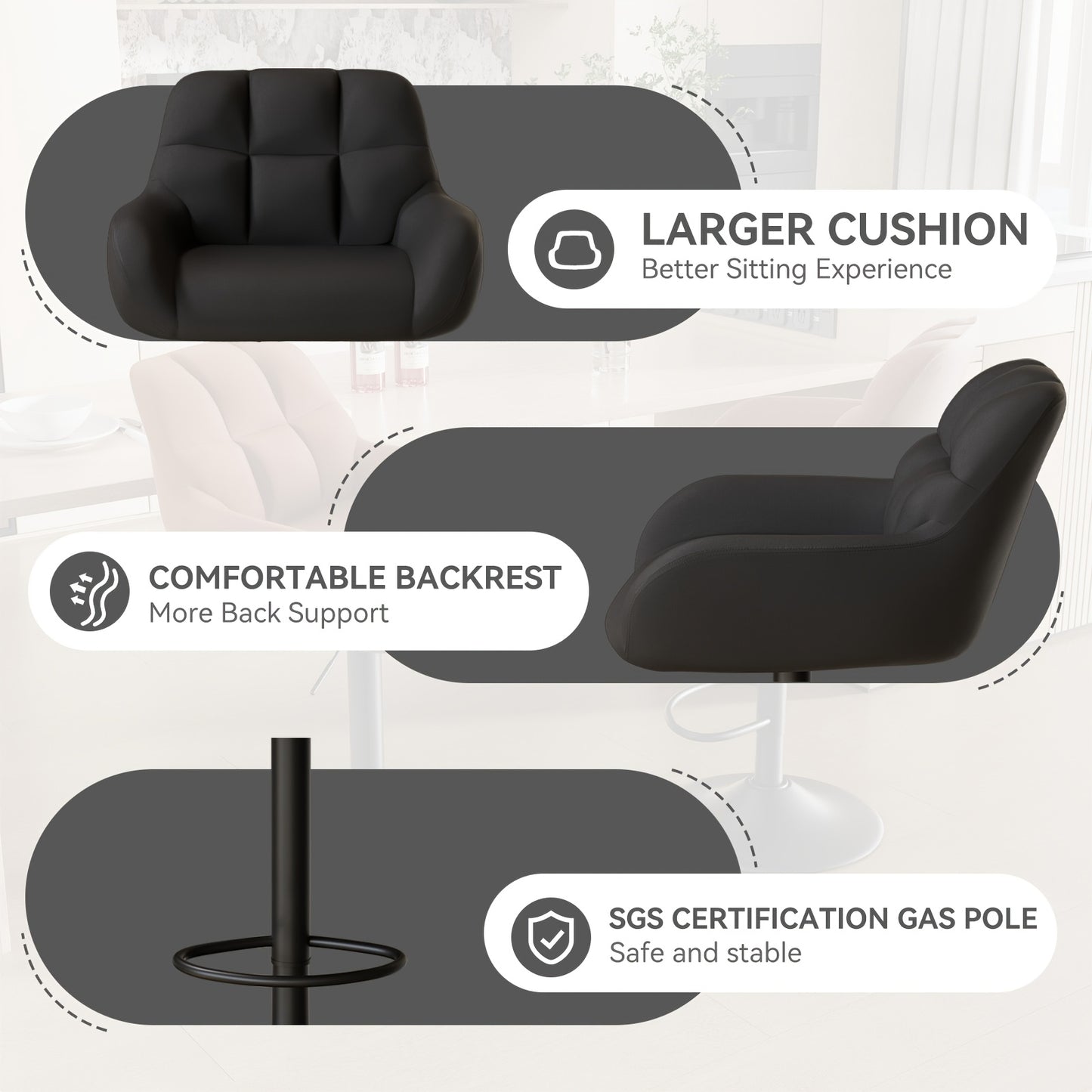 Modern Bar Stool Set of 2, Ergonomic, Adjustable Metal Frame with Backrest and Armrests, Bar Stools, Kitchen Island Bar Stools for Kitchen Islands, Home Bars, Restaurants [2 Colors Available].