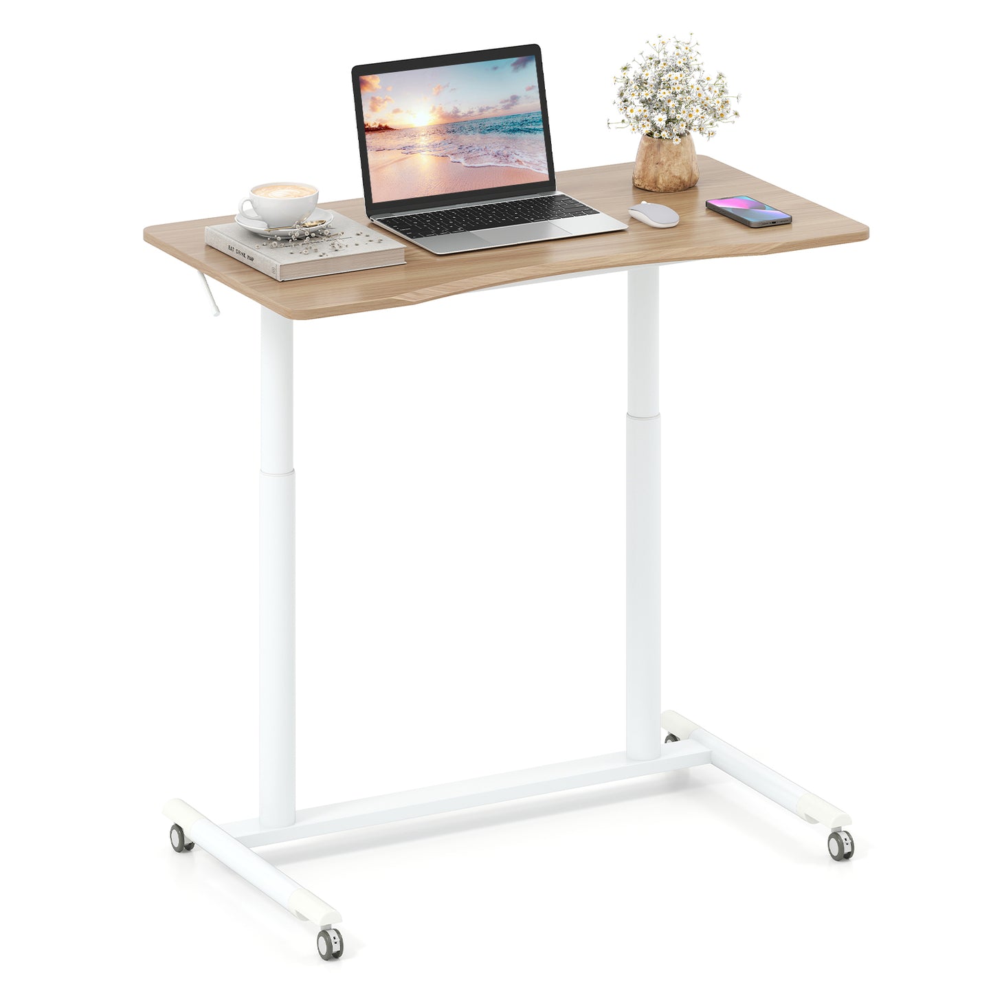 Zitsta Bureau – Staande Werkplek – Verstelbaar Bureau – Mobiel Bureau – Laptop Tafel – C-vormig Design – Verstelbare Hoogte 70-107 cm – Metalen Frame Met Wieltjes