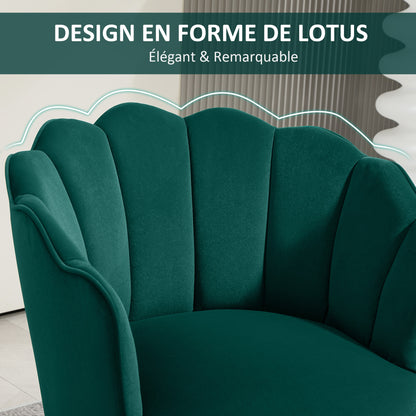 Fauteuil – Relaxstoel – Leunstoel – Lounge Stoel – Zetel – Fluwelen Bekleding – Houten Poten – 66x66x78,5 cm – Groene Schelpvormige Rugleuning