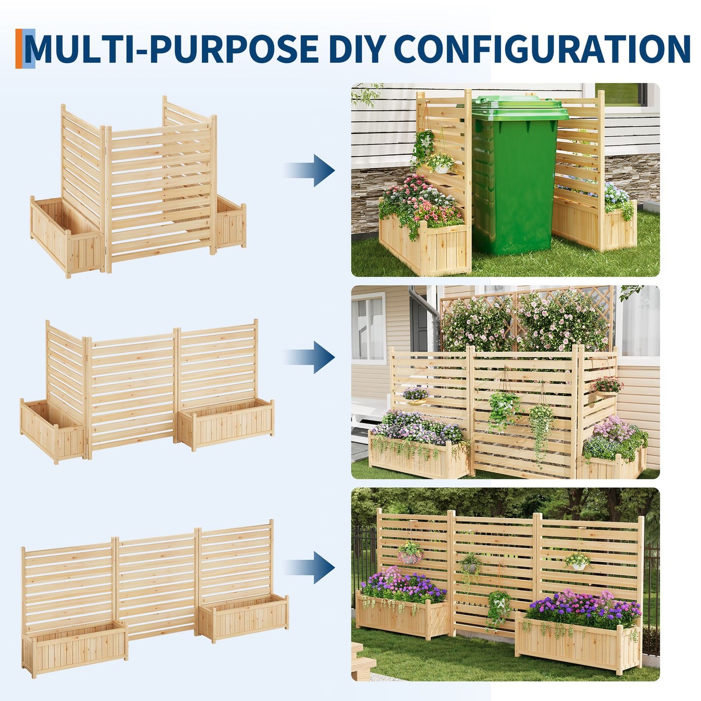 Houten Bloembak – Plantenbak – Bloempot – Tuinbak – Balkonbak – Met Privacy Scherm – Groot Formaat 55,88x101,6 cm – Duurzaam Geolied Hout