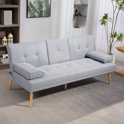 Bankbed – Slaapbank – Bedbank – 3-Zits Sofa – Sofa Bed – Linnenlook Stof – Inklapbare Tafel Met Bekerhouders – Verstelbare Rugleuning – Max. Belastbaar 250 Kg – Lichtgrijs