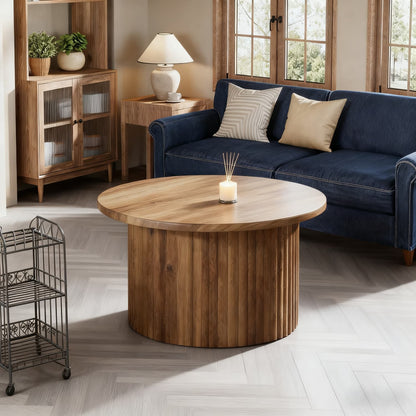 Salontafel – Woonkamertafel – Koffietafel – Bijzettafel – Ronde Tafel – Houtnerf Spaanplaat Tafelblad – Met Stabiel Metaal Onderstel – Ø80 cm – Ruimtebesparend Design
