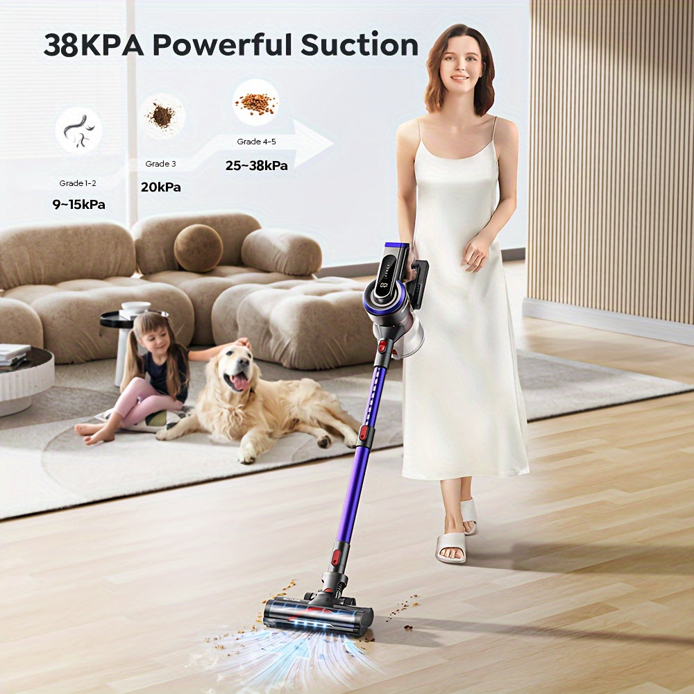 Draadloze Steelstofzuiger – Stofzuiger Zonder Snoer – Handstofzuiger – Snoerloze Zuiger – Accu Stofzuiger – 450W Krachtige Zuigkracht – 55 Min Looptijd – Paars