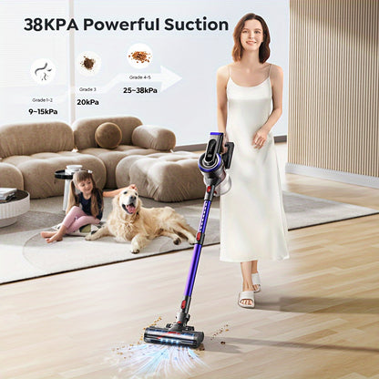 Draadloze Steelstofzuiger – Stofzuiger Zonder Snoer – Handstofzuiger – Snoerloze Zuiger – Accu Stofzuiger – 450W Krachtige Zuigkracht – 55 Min Looptijd – Paars