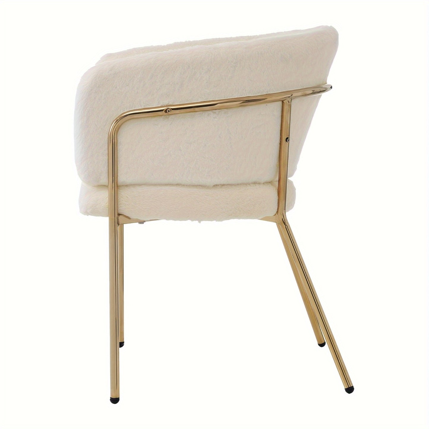 Eetkamerstoel – Fauteuil – Kuipstoel – Stoel – Draaistoel – Beige Imitatie Konijnenbont – Stevige Metalen Poten