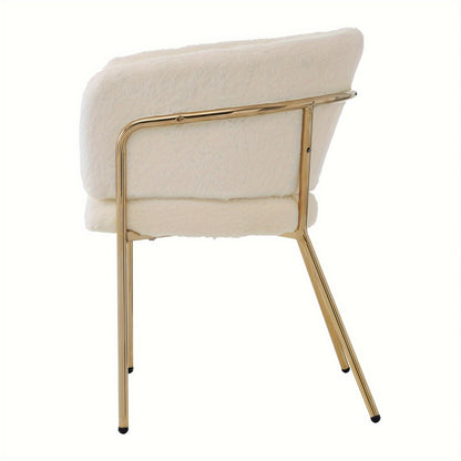 Eetkamerstoel – Fauteuil – Kuipstoel – Stoel – Draaistoel – Beige Imitatie Konijnenbont – Stevige Metalen Poten