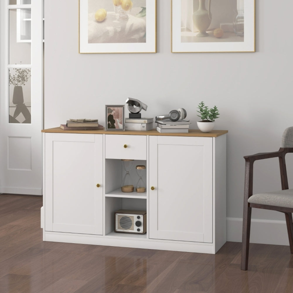 Dressoir – Sideboard – Opbergkast – Buffetkast – Kast – Wit – 120 cm Breed – Melamine Met Lade En Deuren