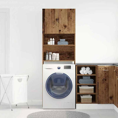 Wasmachinekast – Wasmachineombouw – Wasmachineberging – Opbergkast – Kast Voor Wasmachine – Nostalgisch Oud Hout Design – Afmetingen 64x24x190 cm – Bruin