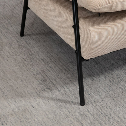 Relaxfauteuil – Lounge Fauteuil – Relaxstoel – Leunstoel – Beige Velours – Verstelbare Rugleuning Tot 155° – Zwarte Stalen Onderstel Met Hevea Houten Armleuningen